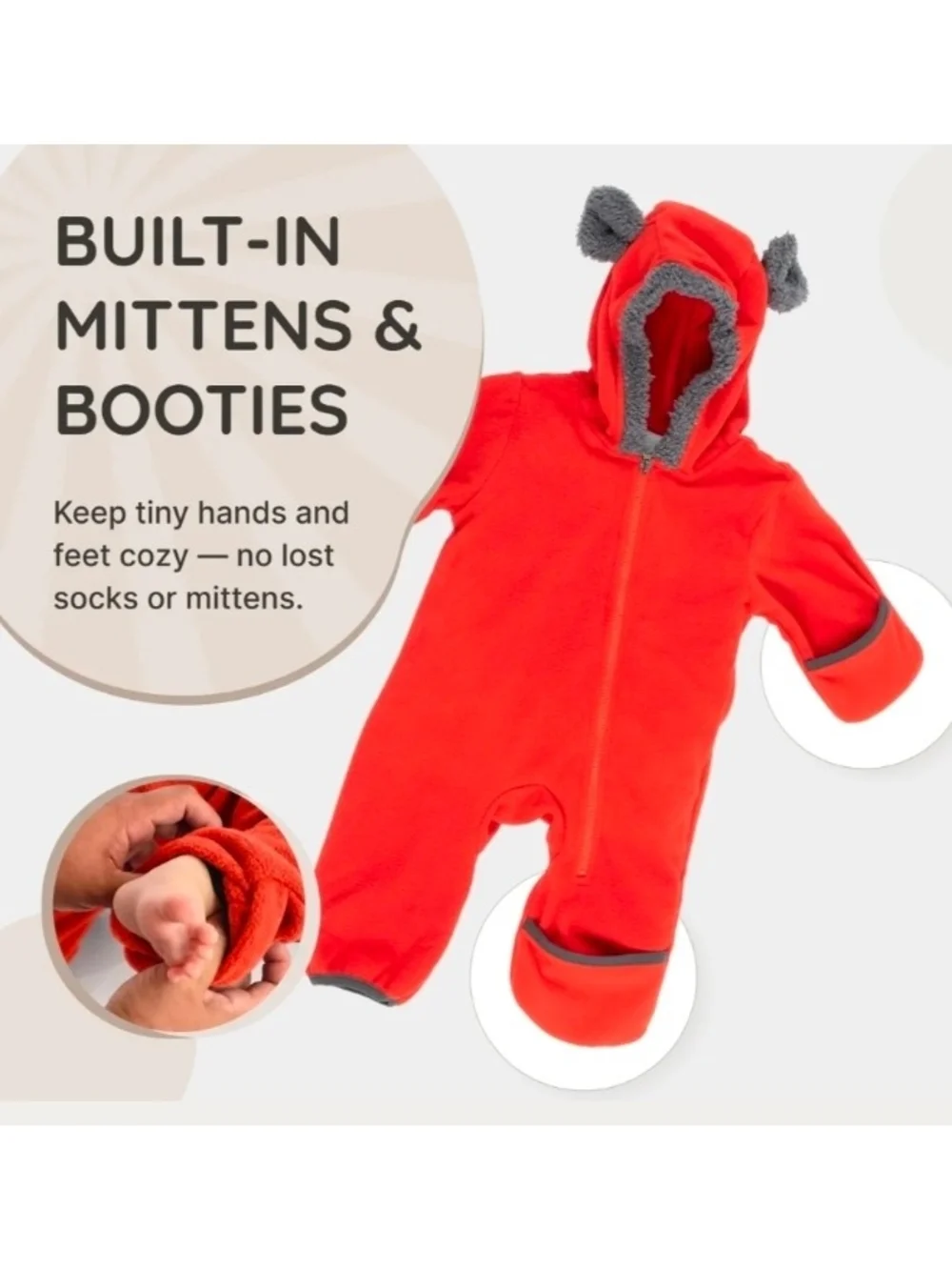 Cuddle Club - Cozy Red Fleece Toddler Bunting Suit with Bear Ears